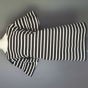 J. Crew Size Small Black and Ivory Striped Shift Dress Ruffle Bell Sleeve